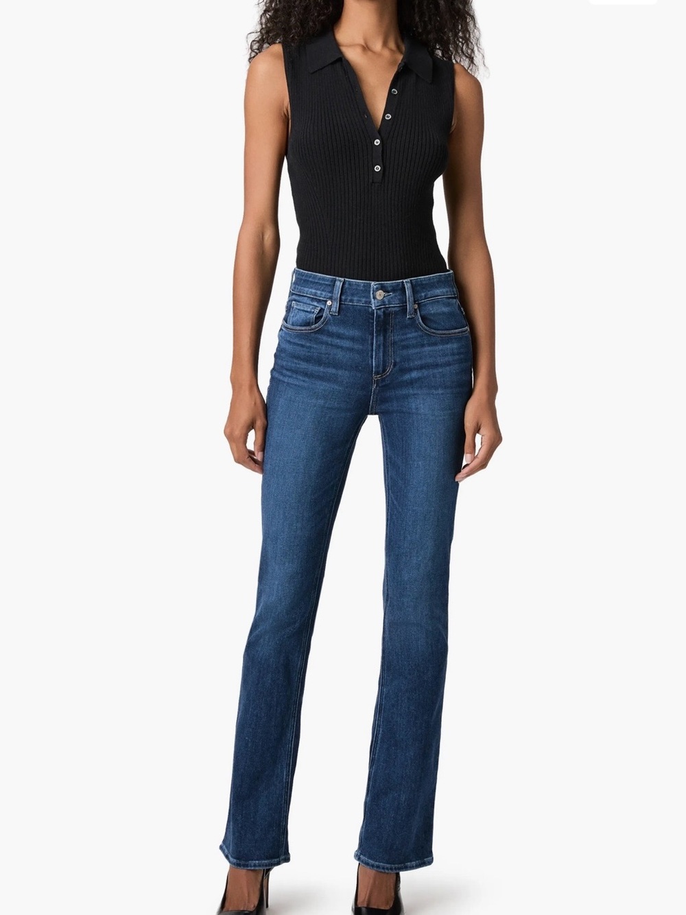 PAIGE Mid-Rise Dark Blue Flare Jeans